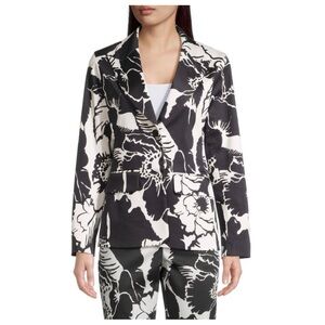 Natori Chino Black and White Floral Blazer